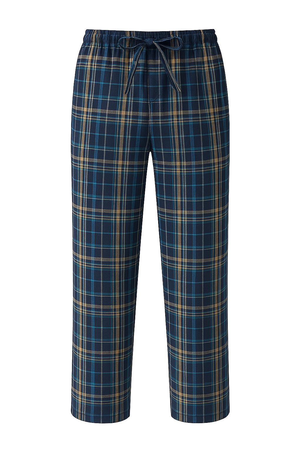 Blue Plaid men’s lightweight summer cotton lounge pants — front view