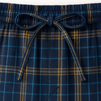 Blue Plaid men’s lightweight summer cotton lounge pants — elastic waistband and adjustable drawstring detail