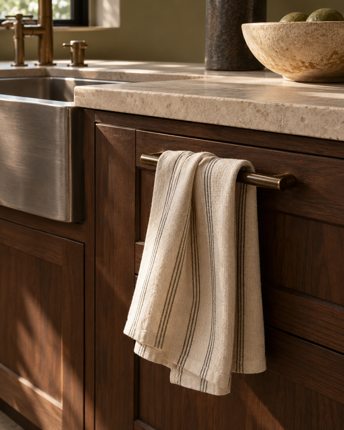Concept kitchen with linens in a contemporary home