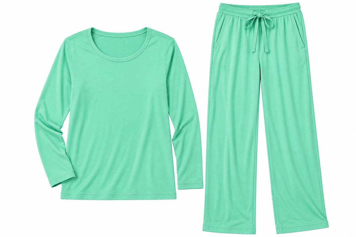 Capra Falcon women’s Pistachio Green pajama set — matching top and pants flat lay