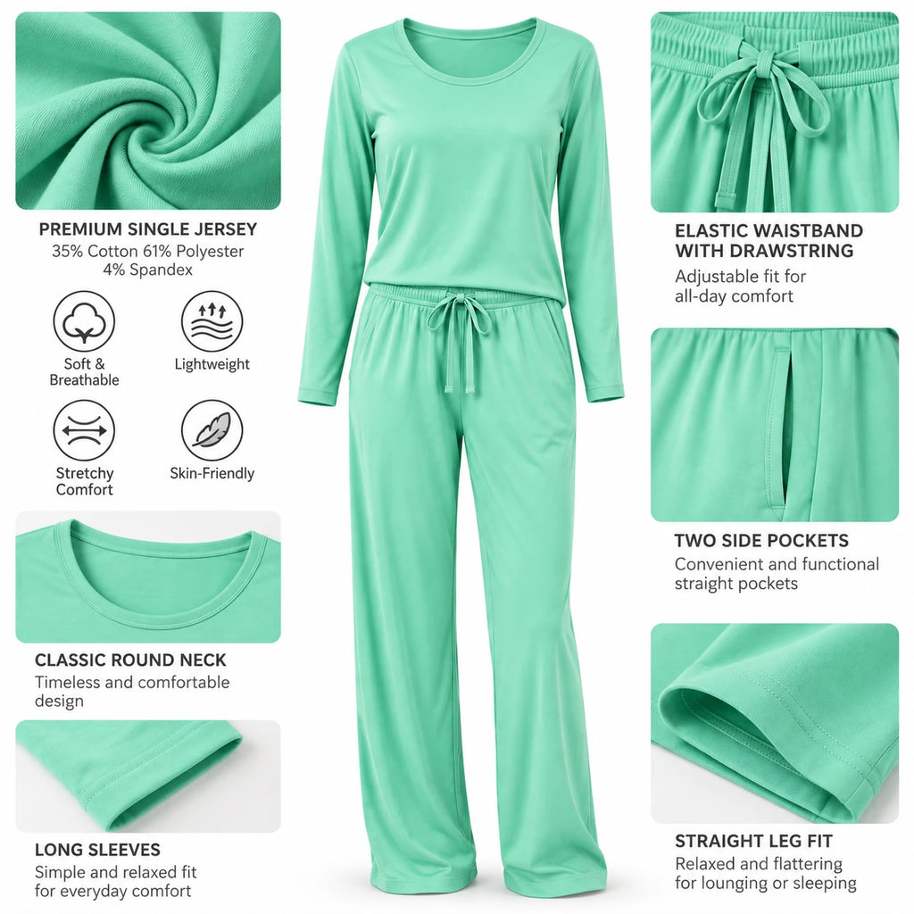 Women’s Long-Sleeve Stretch Knit Pajama Set