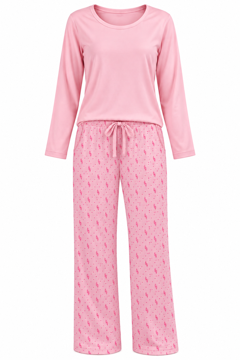 Women’s Long-Sleeve Pajama Set with Printed Pants