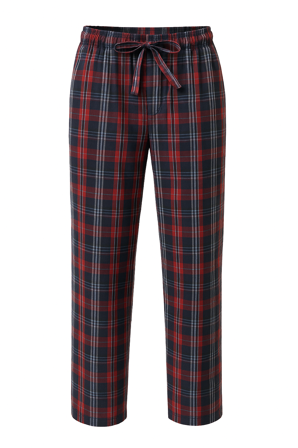 Red Plaid men’s lightweight summer cotton lounge pants — front view