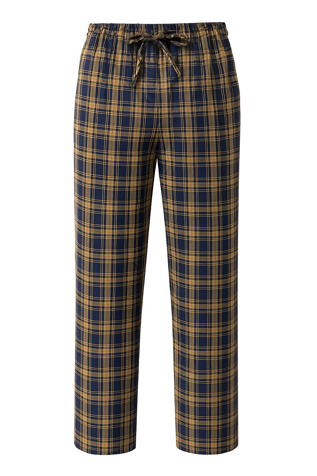 Yellow Plaid men’s lightweight summer cotton lounge pants — front view